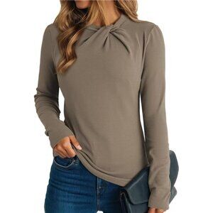 Womens Tops Business Casual Outfits Long Sleeve Shirts Mock Neck Twist Knot